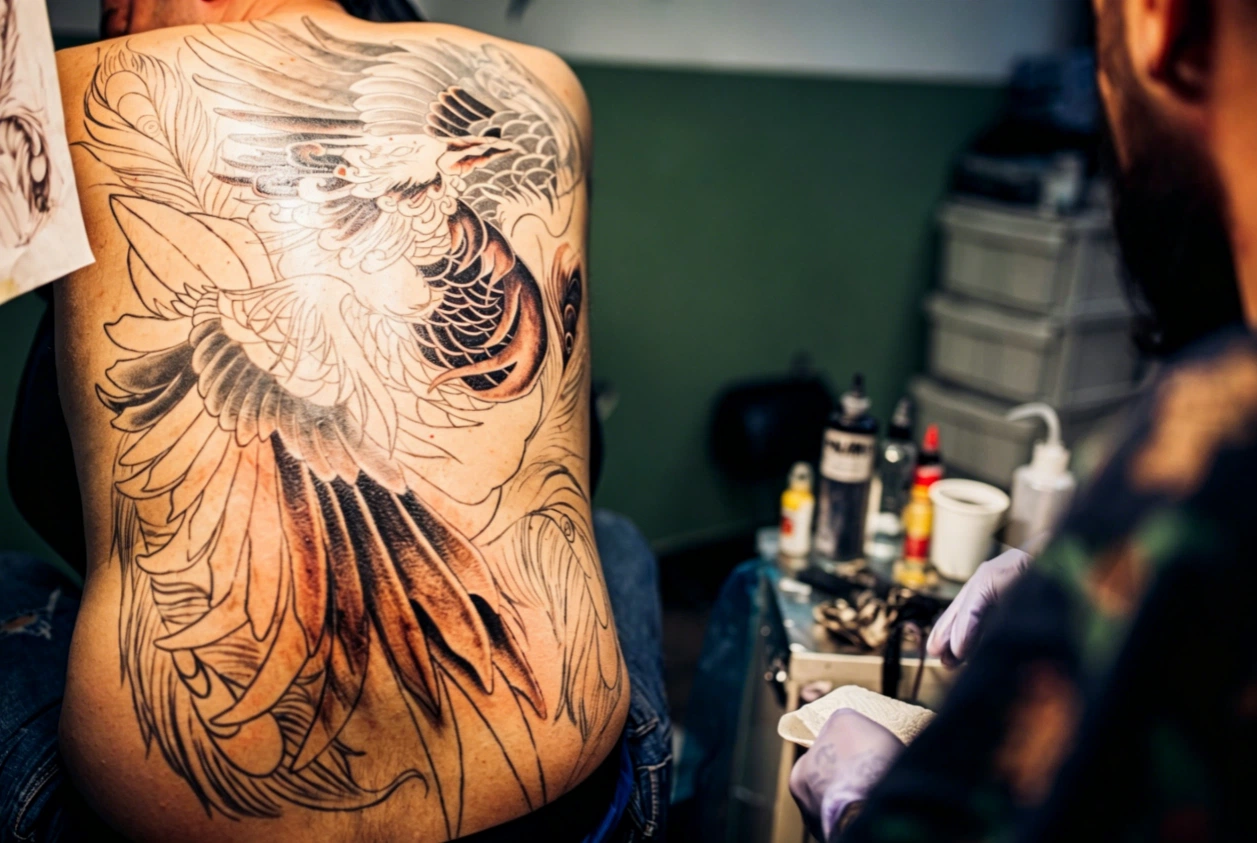 A large-scale tattoo on the back
